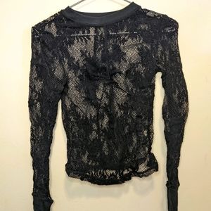 Free People Black Mesh Layering Top